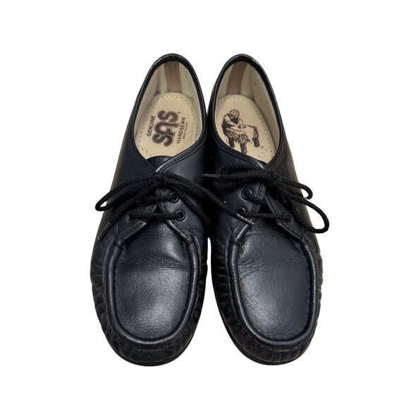 SAS Womens Siesta Lace Up Comfort Loafer Black Leather Moccasin Handsewn 9.5 - Picture 4 of 9